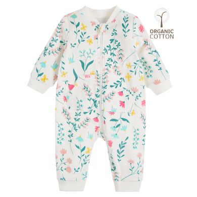 Cool Club, Pijama tip salopeta pentru fete, bumbac organic, ecru