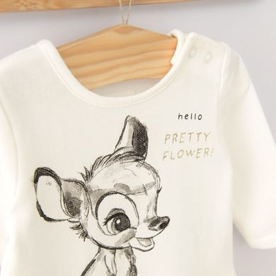 Cool Club, Pijama tip salopeta pentru fete, bumbac organic, ecru, imprimeu Bambi
