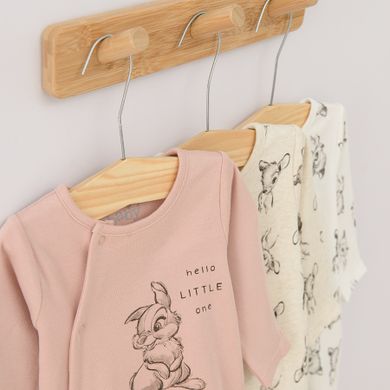 Cool Club, Pijama tip salopeta pentru fete, bumbac organic, ecru, roz, gri, imprimeu Bambi, set 3 buc.