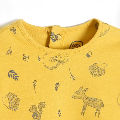 Cool Club, Rochie cu maneca lunga pentru fete, galben, imprimeu animale salbatice