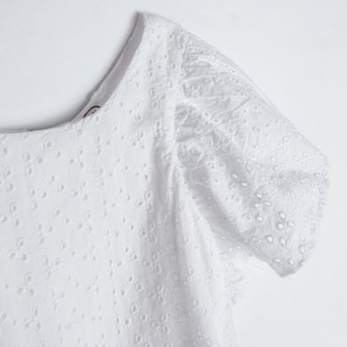 Cool Club, Rochie cu maneca scurta pentru fete, alb, broderie englezeasca