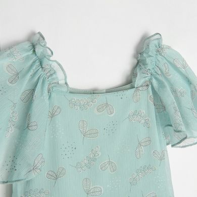 Cool Club, Rochie cu maneca scurta pentru fete, verde-menta, imprimeu frunze