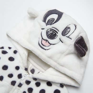 Cool Club, Salopeta cu gluga pentru bebelusi, alb, imprimeu 101 Dalmatieni