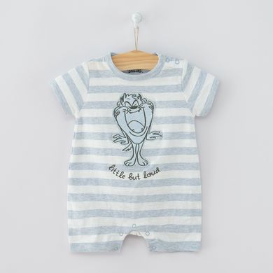 Cool Club, Salopeta Rompers pentru baieti, bumbac organic, albastru, verde, imprimeu Looney Tunes, set 2 buc.