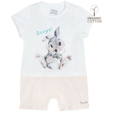 Cool Club, Salopeta rompers pentru baieti, bumbac organic, ecru, imprimeu Disney