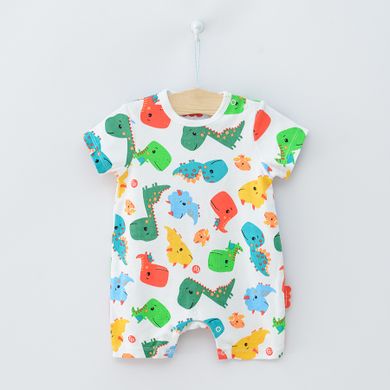 Cool Club, Salopeta Rompers pentru baieti, bumbac organic, mix de culori, imprimeu dinozauri, Fisher-Price, set 2 buc.