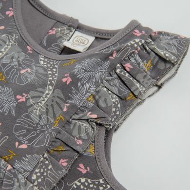 Cool Club, Salopeta Rompers pentru fete, bumbac organic, negru-grafit, imprimeu girafe