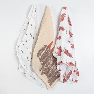 Cool Club, Scutece din tetra pentru baieti, ecru, imprimeu animalute, 70-70 cm, set 3 buc.