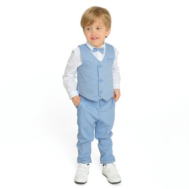 Cool Club, Set pentru baieti, Body-camasa cu maneca lunga, Papion pentru baieti, Vesta, Pantaloni, alb-albastru