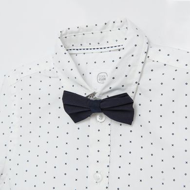 Cool Club, Set pentru baieti, camasa cu maneca scurta si papion, alb-bleumarin, imprimeu figuri geometrice