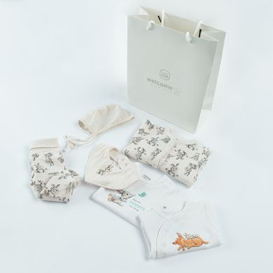 Cool Club, Set pentru bebelusi, bumbac organic, Caciula, Baveta, Body cu maneca scurta, Bluza cu capse, Pantaloni cu botosei, Pijama tip salopeta, mix, imprimeu Bambi
