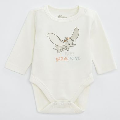 Cool Club, Set pentru bebelusi, Caciula, Esarfa, Pijama tip salopeta, Body cu maneca lunga, Bluza cu capse, Pantaloni cu botosei, ecru, imprimeu Dumbo