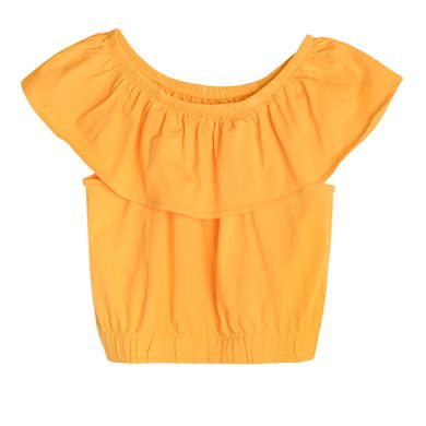 Cool Club, Set pentru fete, bluza cu maneca scurta in stil spaniol si pantaloni din material textil, mix de culori, imprimeu frunze