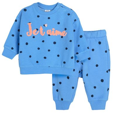 Cool Club, Set pentru fete, bluza, pantaloni trening, albastru, buline, imprimeu Jet' aime