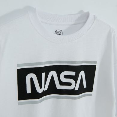 Cool Club, Tricou pentru baieti, oversize, alb, imprimeu NASA