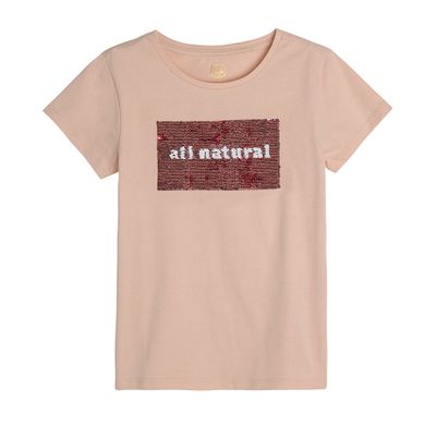 Cool Club, Tricou pentru fete, bej, paiete duble, imprimeu No filter, All natural
