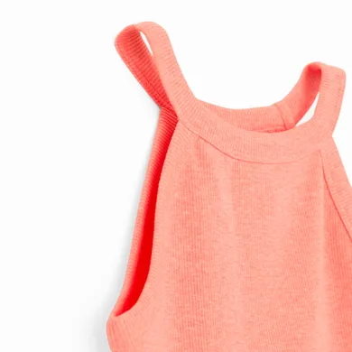 Cool Club, Tricou pentru fete fara maneci, din tricot striat, portocaliu fluo