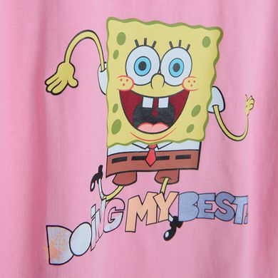 Cool Club, Tricou pentru fete, oversize, roz, imprimeu SpongeBob