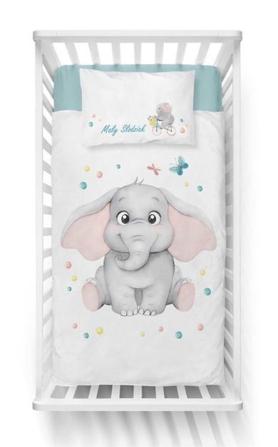 Elefant, set lenjerie de pat single, albastru, 100-135 cm
