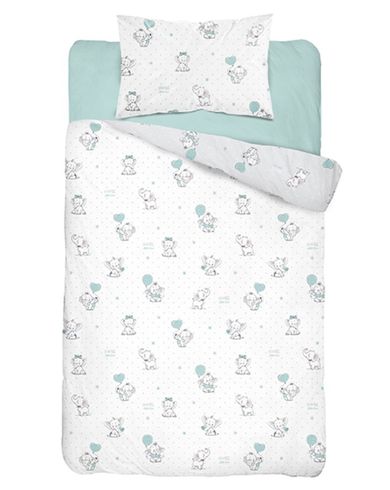 Elefanti, set lenjerie de pat si aparatori patut, 3 piese, menta verde, 90-120 cm