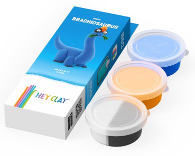 Hey Clay, Dinos, Brachiosaurus, set creativ, 3 cutii de plastilina