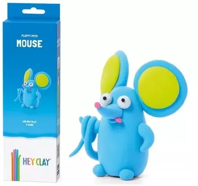 Hey Clay, Fluffy Pets, Mouse, set creativ, 3 cutii de plastilina