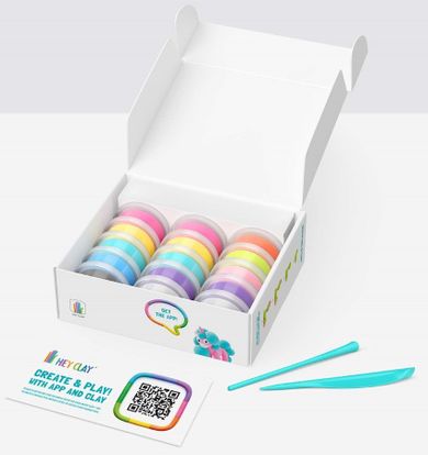 Hey Clay, Rainbow Unicorns, set creativ, 15 cutii de plastilina