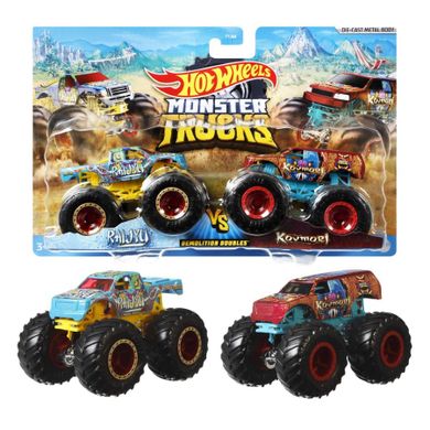 Hot Wheels, Monster Trucks, Demolition Doubles, Raijyu vs Koum, set cu 2 masinute