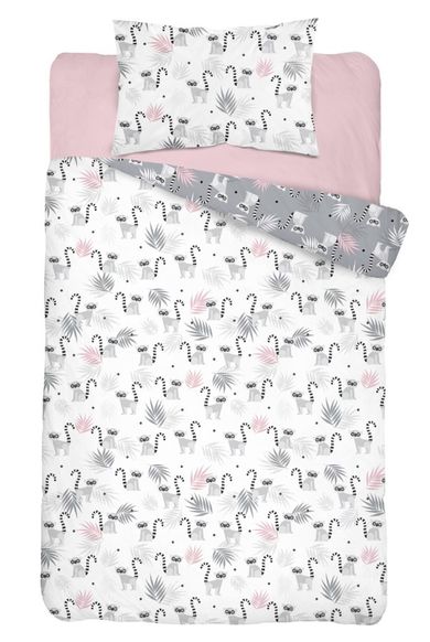 Lemuri, set lenjerie de pat si aparatori patut, 3 piese, gri, 90-120 cm