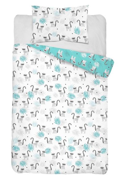 Lemuri, set lenjerie de pat si aparatori patut, 3 piese, menta verde, 90-120 cm