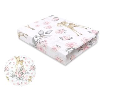 MimiNu, Caprioare, cearceaf cu elastic pentru gondola, roz, 35-80 cm