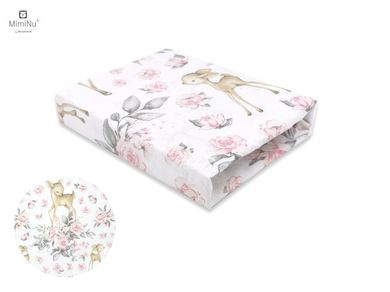 MimiNu, Caprioare, cearceaf din bumbac cu elastic, roz, 60-120 cm