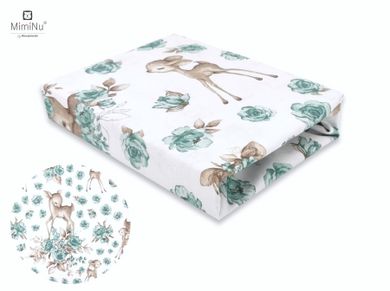 MimiNu, Caprioare, cearceaf din bumbac cu elastic, verde, 60-120 cm