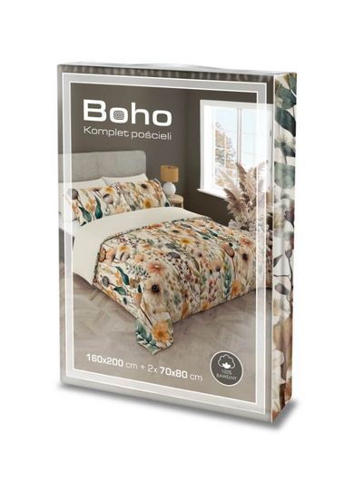 Natural Boho, Retro Flori, set lenjerie de pat, 3 piese, 160-200 cm