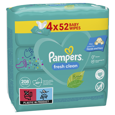 Pampers Fresh Clean, servetele umede, 4 pachete de 52 servetele, 208 buc.