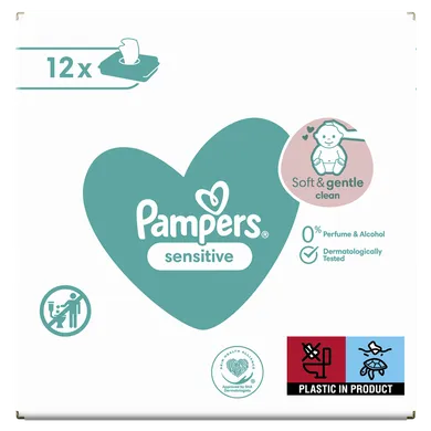 Pampers Sensitive, servetele umede, 12 pachete de 52 servetele, 624 buc.