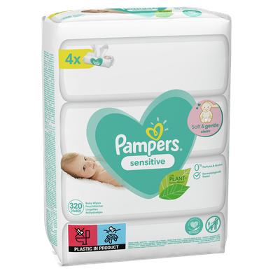 Pampers Sensitive, servetele umede, 4 pachete de 80 servetele, 320 buc.
