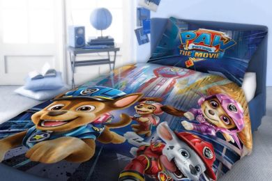 Paw Patrol, The Movie, set lenjerie de pat single, albastru, 140-200 cm