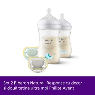 Philips Avent, Natural, Response, set: 2 biberon 260 ml si 2 tetine ultra moi, 0-6 luni, SCD837/11