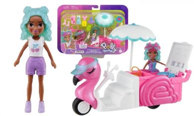 Polly Pocket, Flamingo Snack Cart, set de joaca cu figurina si accesorii