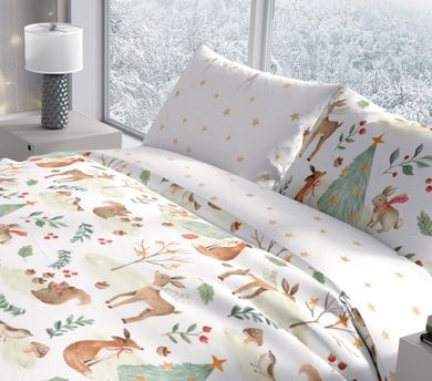 Scandic Limited, Animale din padure, Iarna, set lenjerie de pat single, 140-200 cm