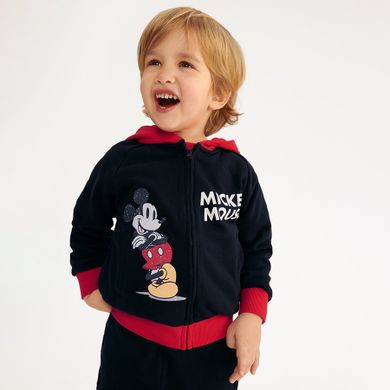 Set pentru baieti, Hanorac cu gluga, Tricou, Pantaloni trening, negru-rosu, imprimeu Mickey Mouse