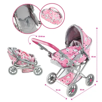 Smiki, carucior pentru papusi cu port-bebe, pisicute