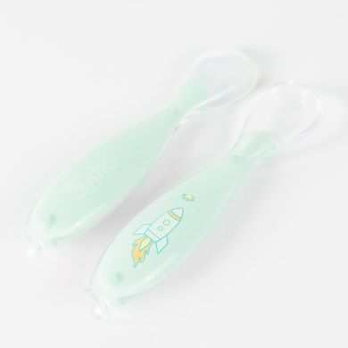 Smiki, lingurite din silicon cu ventuze, verde, marime S, 2 buc.