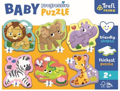 Trefl, Baby Progressive, Safari, puzzle, 2, 3, 4, 5 si 6 piese
