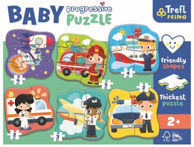 Trefl, Baby Progressive, Vehicule si profesii, puzzle, 2, 3, 4, 5 si 6 piese