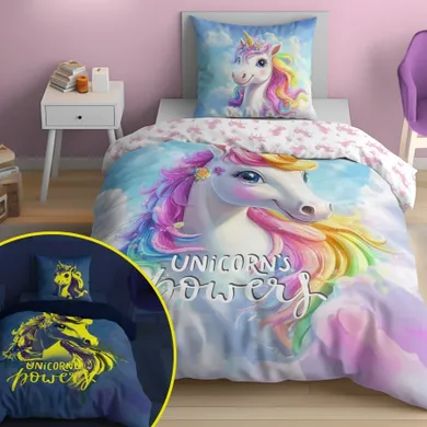 Unicorn, Fluo, set lenjerie de pat single, 140-200 cm