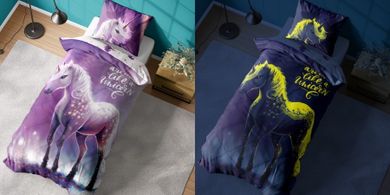 Unicorn, set lenjerie de pat single, fluo, 140-200 cm