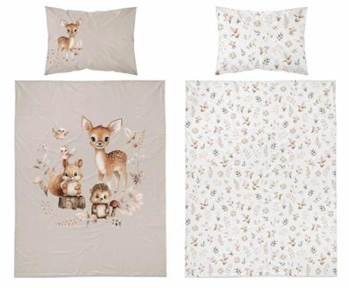 Animale din padure, set lenjerie de pat single, bej, 100-135 cm