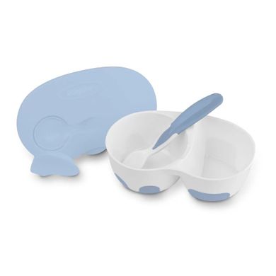 BabyOno, castron compartimentat cu lingurita, albastru